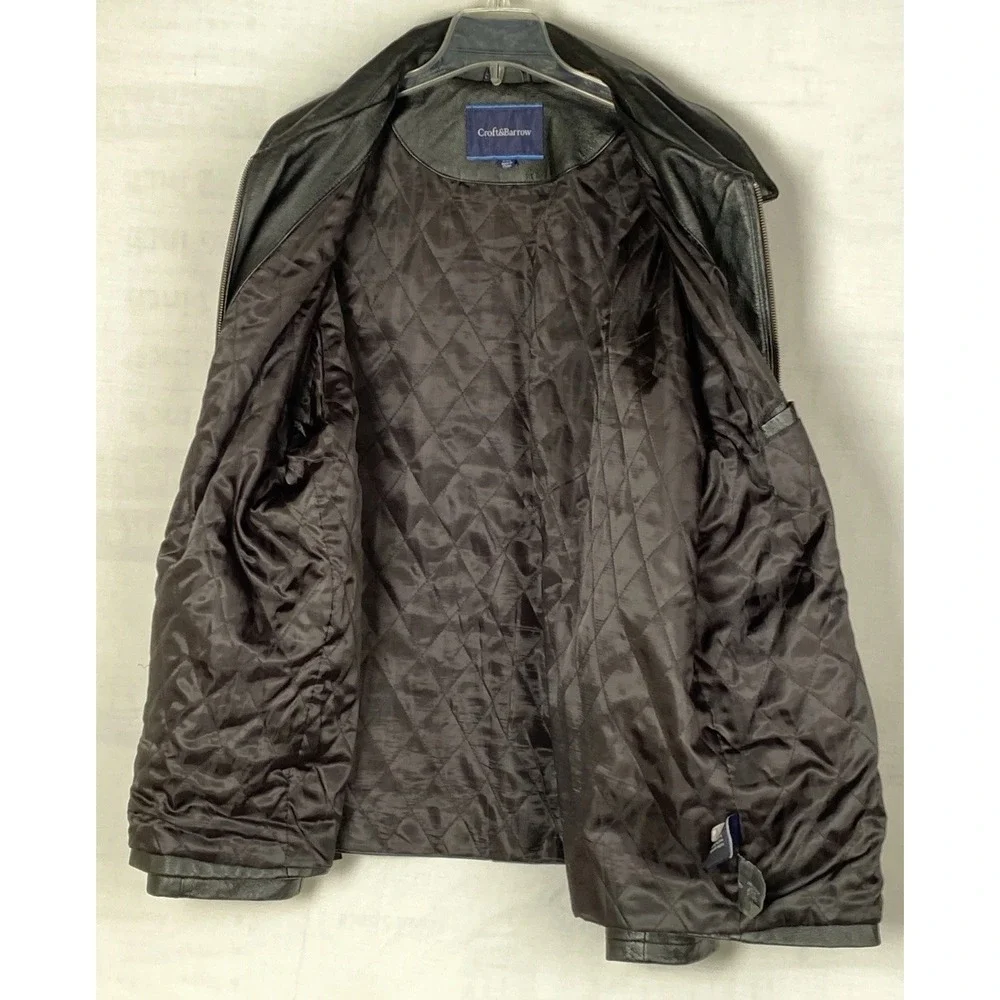 Men's XXL Croft & Barrow‎ Black Leather Jacket Full Zip Y2K Quilt Lined - Picture 9 of 11